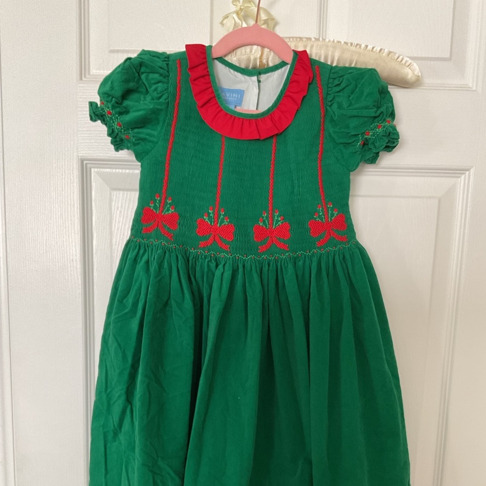 Anavini Green Girls Holiday Dress Hand Embroidered NWOT Size 5